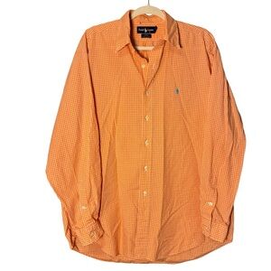 Ralph Lauren Mens Button Up Shirt Blake 100% Cotton Gingham Orange Large